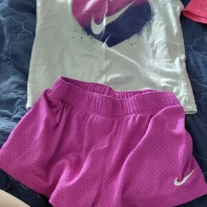 Nike Purple Shorts and White Tee with Pink Graphic